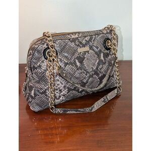 Kate Spade Grey Snakeskin Print Quilted Shoulder Bag Gold Chain Strap Mob Wife